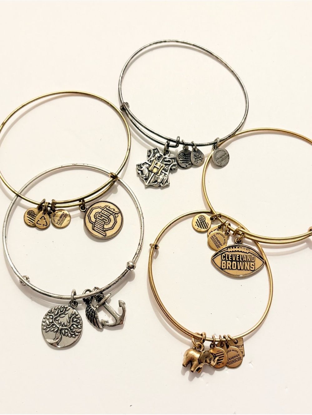 Alex and Ani Gold and Silver Charm Bangle Set of 5 - Team & Icon Charms